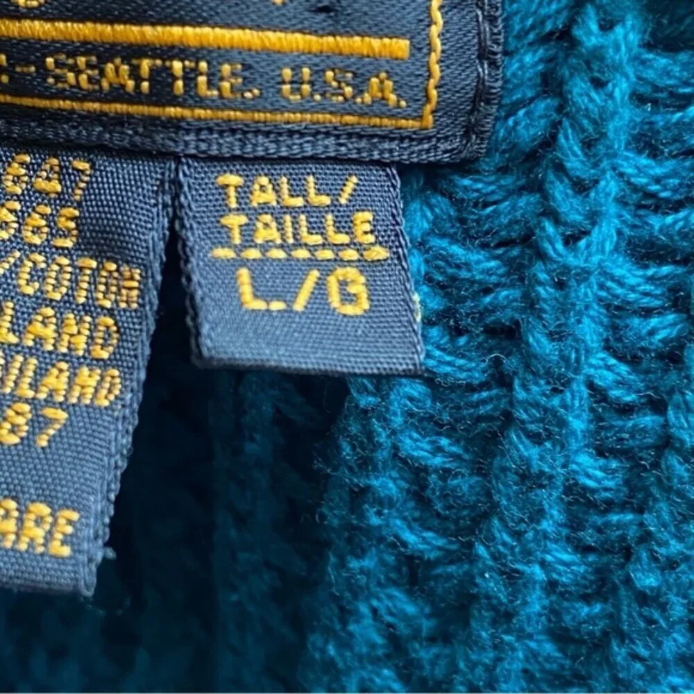 Y2K Eddie Bauer Henley Sweater Men Large TALL Cotton Chunky Knit Preppy Gorpcore - Picture 11 of 13